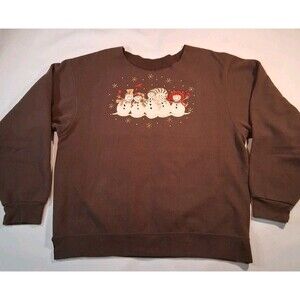 VTG Brown Holiday Christmas Sweater Raw Neckline Snowman Size XL Cardinals